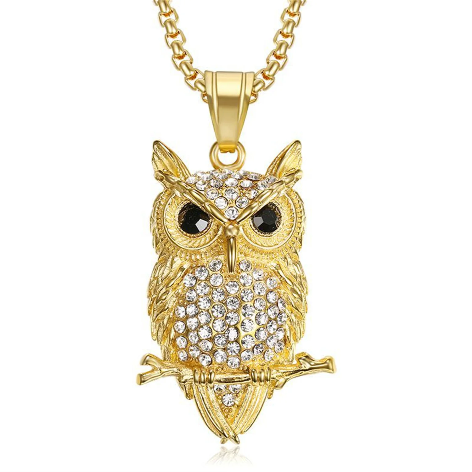 

Hip Hop Iced Out Bling Owl Pendant Dropshipping Gold Color Stainless Steel Zirconia Animal Necklace for Men Fashion Jewelry Gift