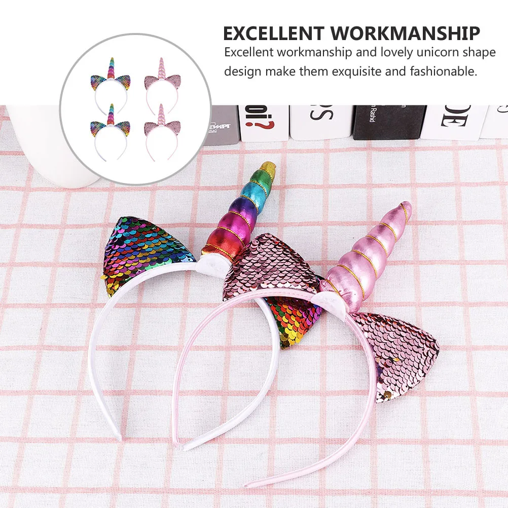 4 قطع من عصابة رأس يونيكورن للأطفال لتزيين حفلات الأطفال، طوق شعر كرتوني لعيد الميلاد، تصميم مريح وخفيف الوزن للفتيات #2