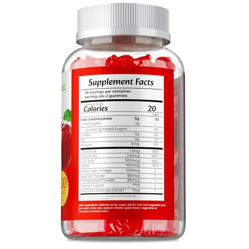 

Apple Cider Vinegar 1000mg Gummies - Contains Vitamins B6 and B12 To Support Digestion, Metabolism, Energy and The Immune System
