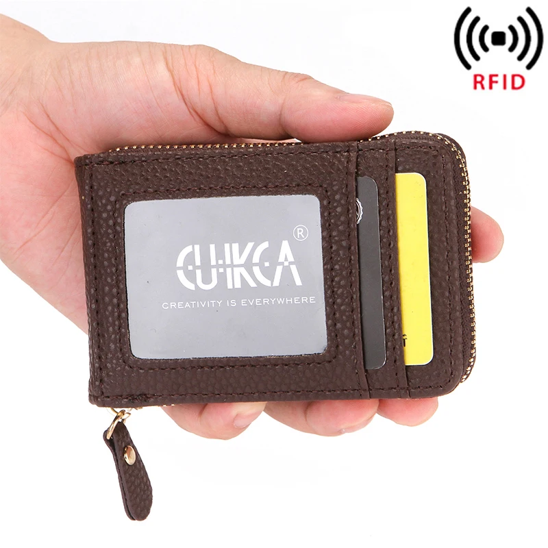 RFID Blocking Card Holder PU Leather Fresh Casual Coin Wallet Soft Surface Fashion Organ Anti-theft Card Swiping Bag Zipper Case