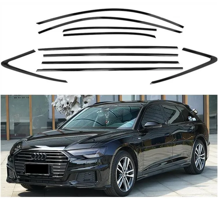 Black Full Window Sill Door Frame Center Pillars Molding Trims Cover For Audi A6 Avant/allroad C8 2019-2024