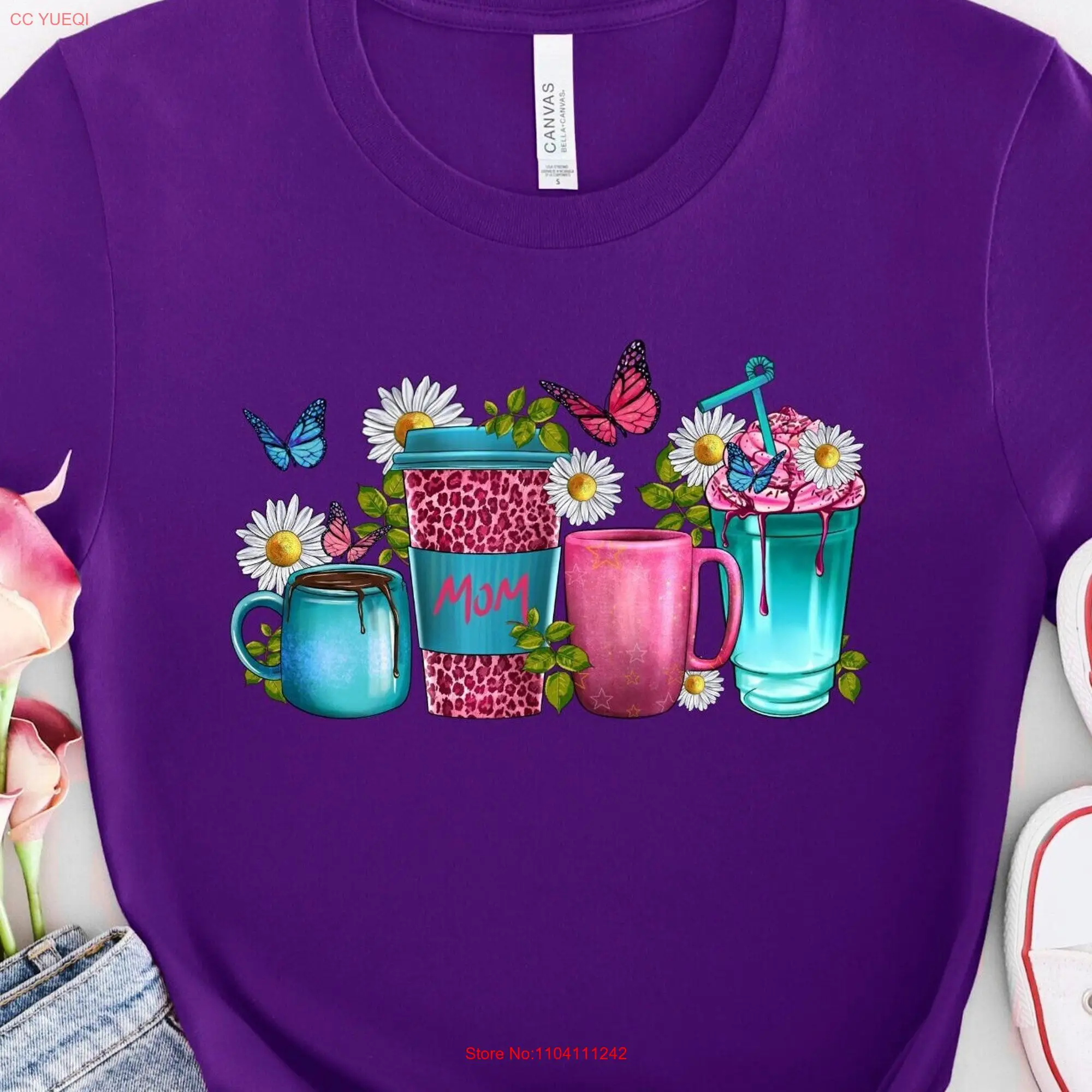 Mom Coffee T Shirt Cups Funny Cute s Mama Mothers Day GifT long or short sleeves