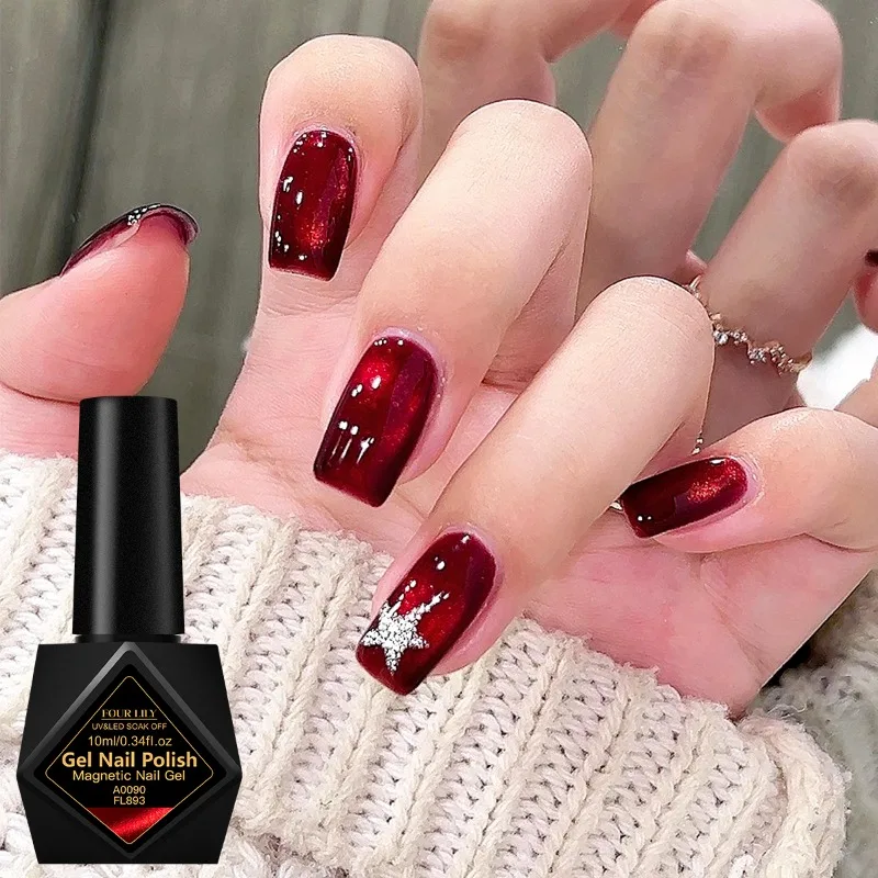 10 ml Rotwein Katze Magnetische Gel Nagellack Glitter Semi Permanent Soak Off UV LED Gel Lack Für maniküre DIY Nagel Liefert – Detail 5