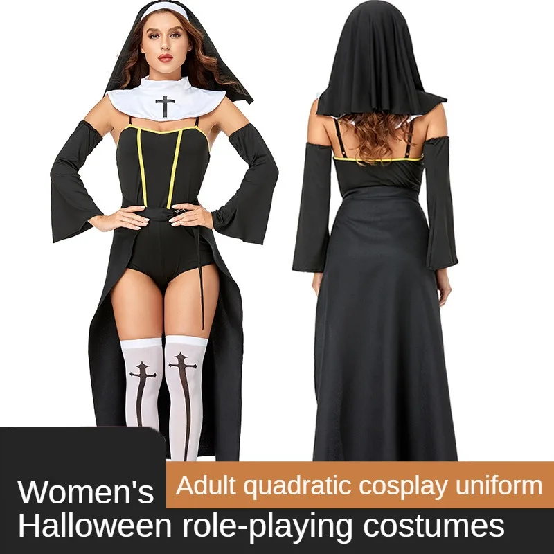 

Women's Halloween Costume Cosplaying pastor cross nun costume birthday party sexy adult female role-playing uniform Friend' Gift