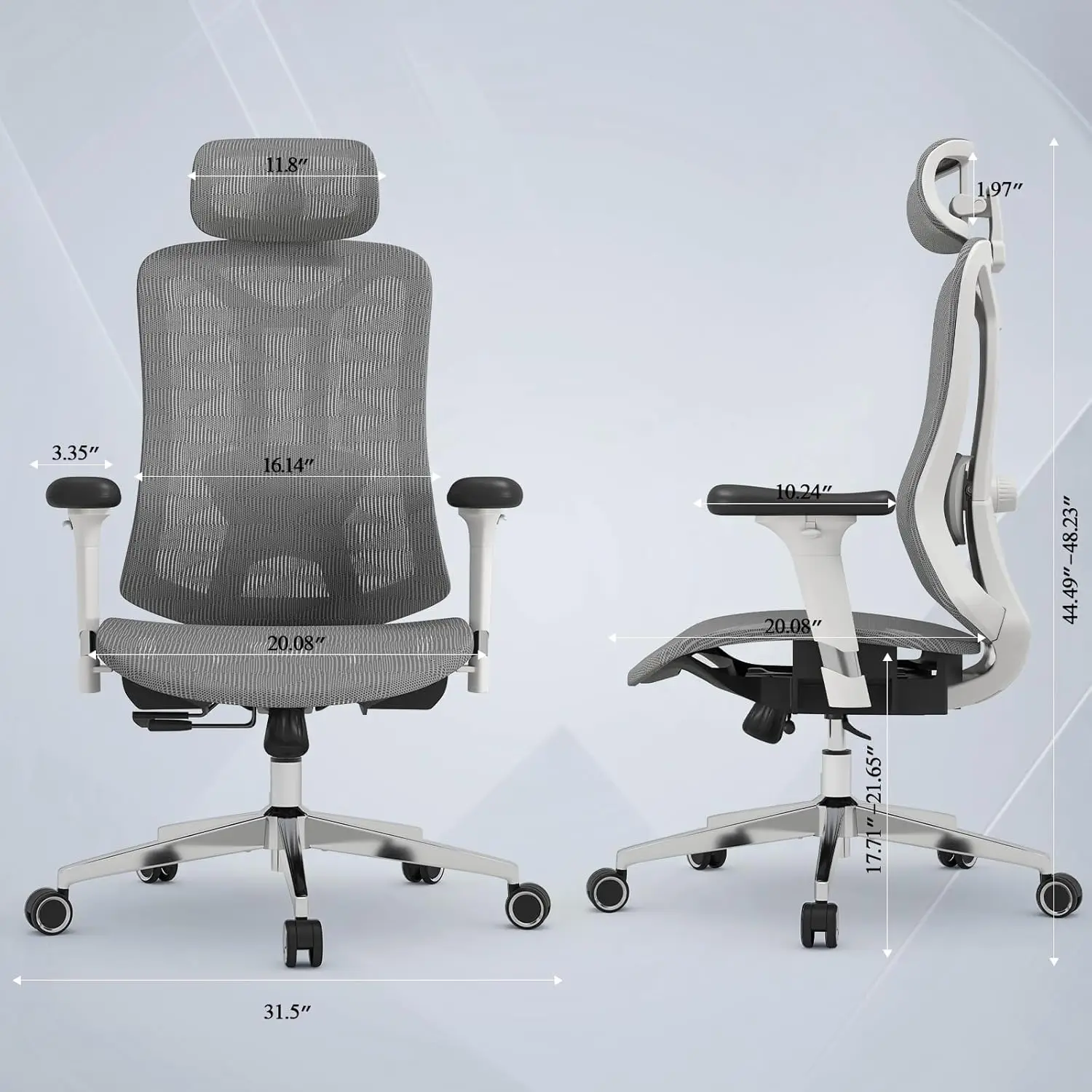 Office Chair Seat Depth Adjustable Office Chair with 3D Lumbar Support, Ergonomic Computer Chair with Headrest