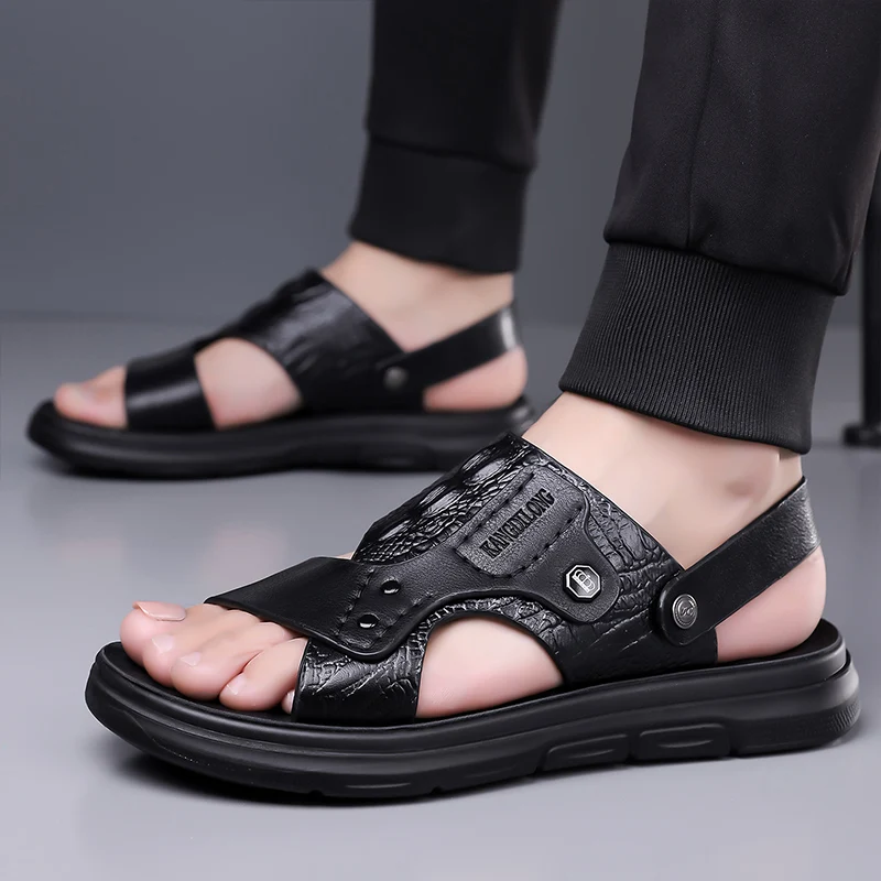 

Мужские летние новые водонепроницаемые нескользящие пляжные туфли с мягкой подошвой, универсальные повседневные сандалии-шлепанцы для улицы