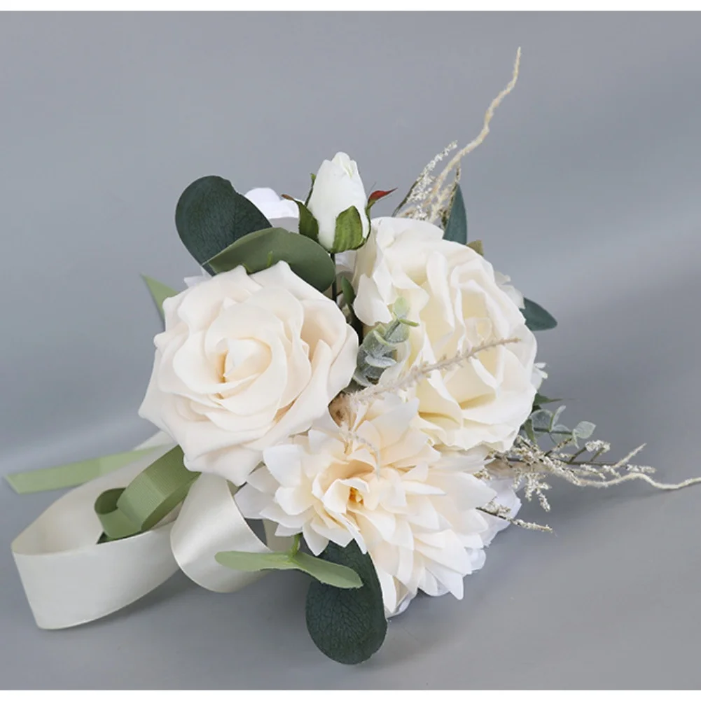 

Свадебный букет из искусственного шелка с розами, завязанные вручную цветы для свадебных предложений и украшения вечеринки, размер 20, 26 см