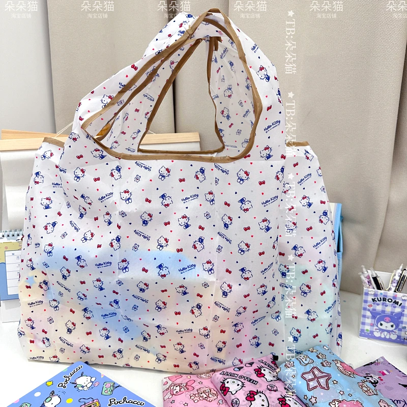 Sanrio Supermarket Shopping Bag Kuromi Hello Kitty My Melody Cinnamoroll Foldable Eco Shopping Bag Kawaii Portable High Capacity