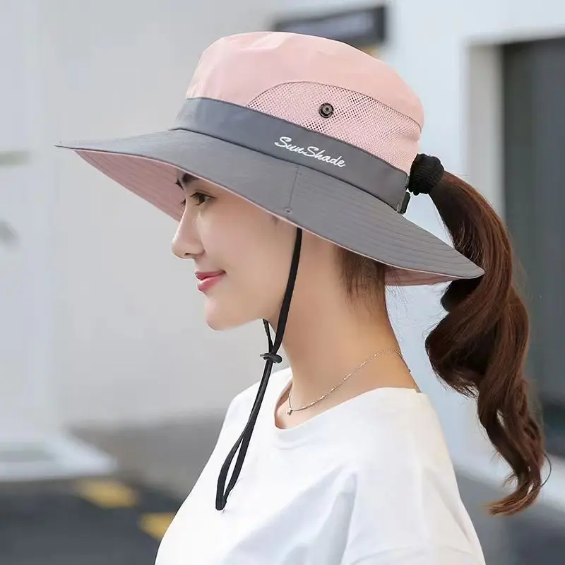 Women\'S Summer Sun Hat With Large Brim Breathable and Foldable Sun Protection Fisherman\'S Hat Holiday Beach Hat