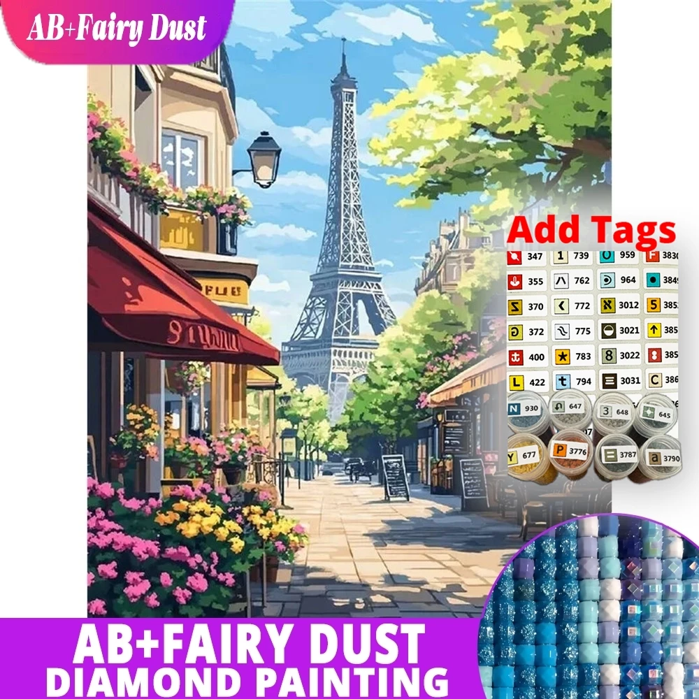 

AB Fairy Dust Новое поступление Алмазная мозаика Уличный пейзаж Картина Эйфелева башня Подходит для начинающих DIY Вышивка Уникальный подарок