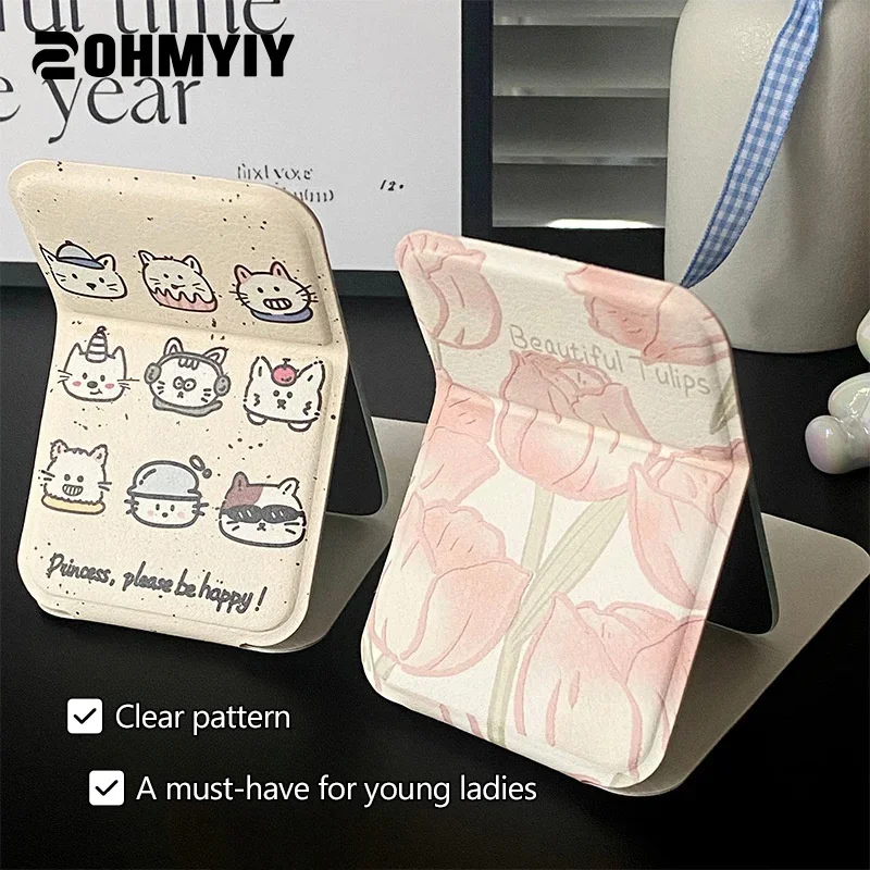 Miroir de maquillage de bureau en cuir PU, couleur unie, Simple, Portable, pliable, Compact, mignon, pour étudiant