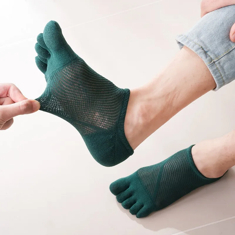 Summer Toe Socks No Show Man Cotton Solid Thin Mesh Cool Breathable Sweat-Absorbing Deodorant Invisible 5 Finger Boat Socks