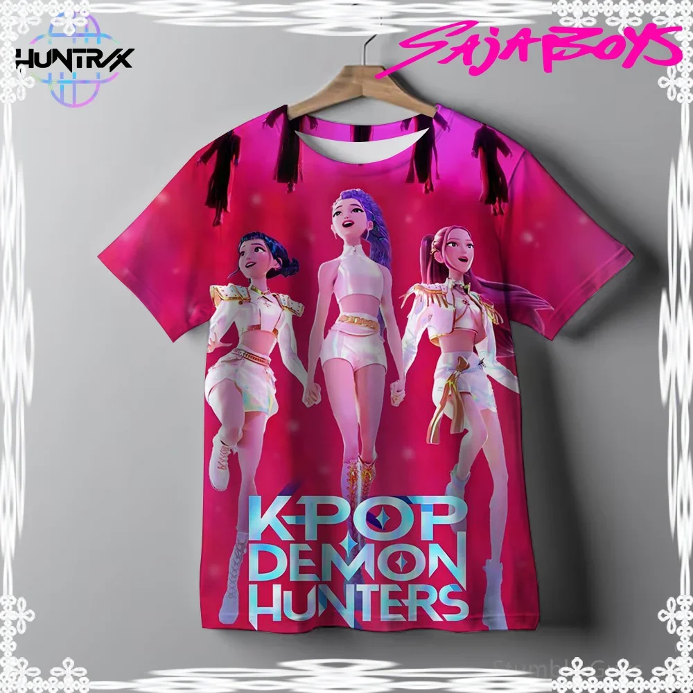 

Kpop Demon Hunters Anime Clothes Casual Fashion Kids 3D Cartton Short Sleeve Summer Boys Girls T-Shirt