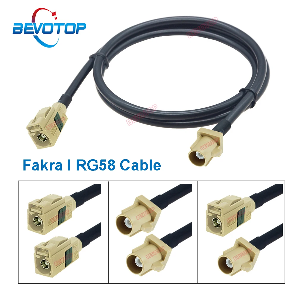 1PCS Fakra RG58 Cable Beige Fakra Code I Male / Female Jack Plug M/M M/F F/F Fakra Jumper RG58 Pigtail BEVOTOP Auto Cable Wire