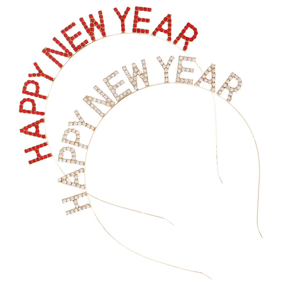 

Cute Happy New Year Headband Rhinestones Alloy Women's Party Headbands Festive Lightweight Comfortable New Year Party for Women
