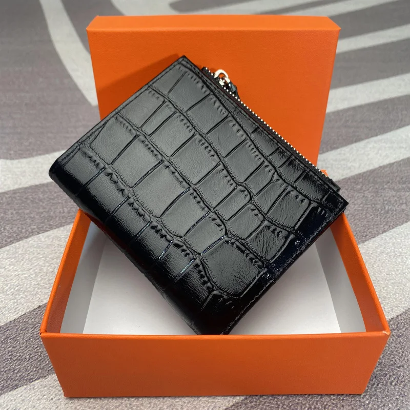 Women's purse leather purse women's short purse crocodile leather handbag women's Coin Wallet clip