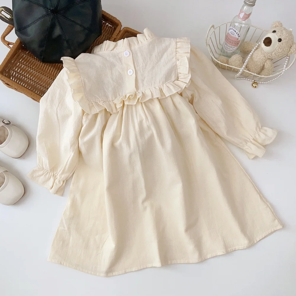 Bear Leader 2-7 Years Old Lace Collar Long Sleeve Girl Princess Dress Spring and Autumn Flower Embroidery Girls Dresses