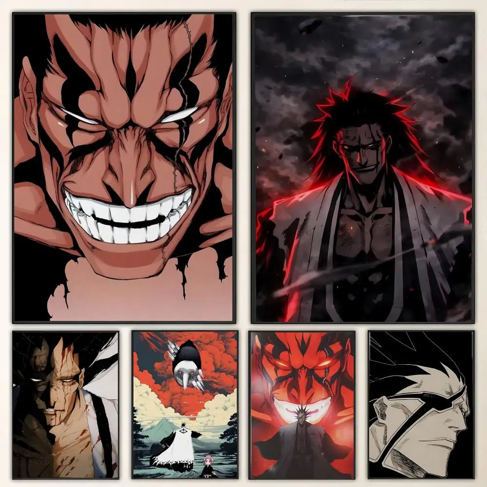 Character K-Kenpachi Zaraki Nozarashi Painting Calligraphy Canvas Poster Wall Art for Living Room Bedroom Cafe Decor Gift
