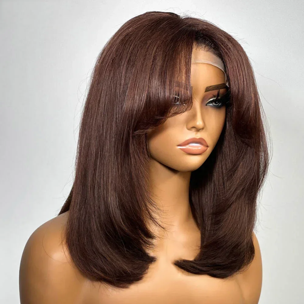 

Bob Preplucked 30inch Dark Brown 180Density Glueless Straight 5x5 Silk Base Jewish Human With BabyHair HD Lace European Hair