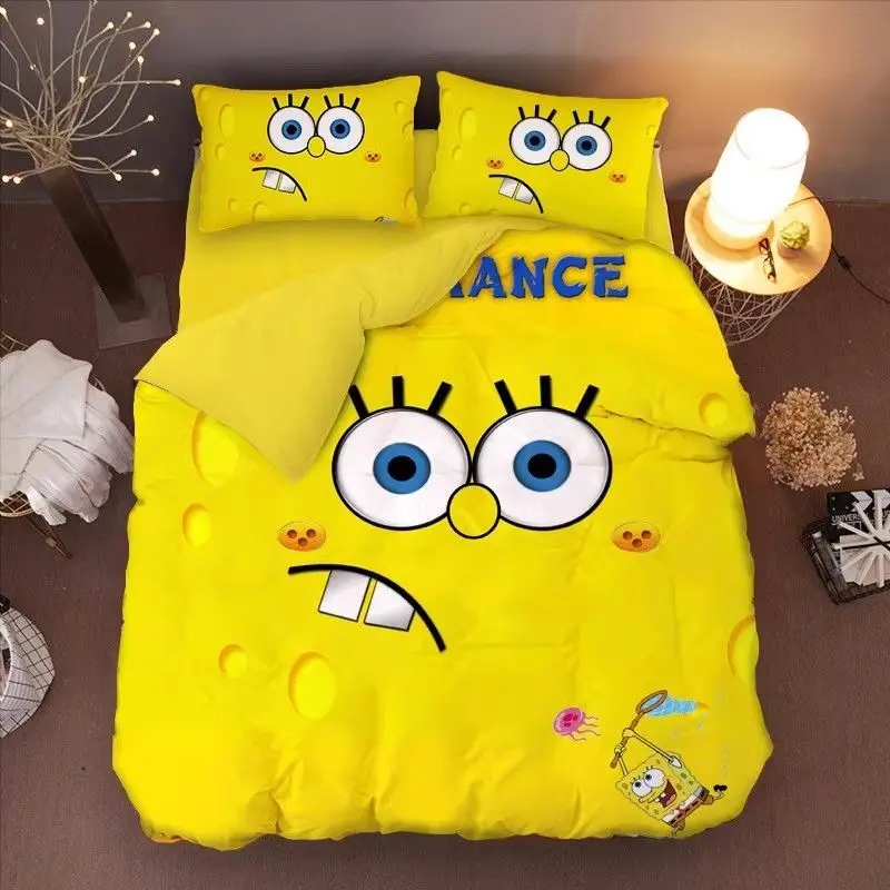 S-SpongeBob SquarePants 100% Polyester Duvet Cover Set 3D Children'S Bedding Set King Size Bedding Comforter Sets