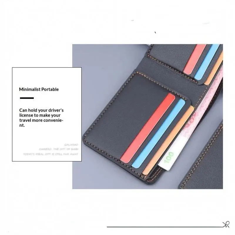 Minimalistische Herren-Geldbörse aus PU-Leder, Schwarz-Kaffee, große Kapazität, mehrere Fächer, zweifach faltbar, Ausweiskartenhalter, für Männer und Frauen – Detail 18