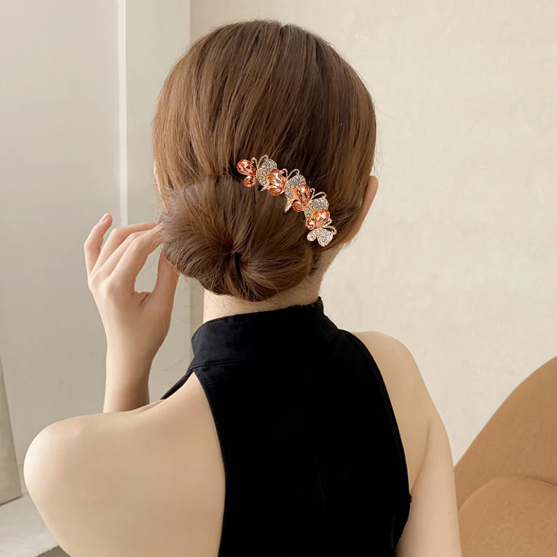 Pente de cabelo borboleta de diamante estilo antigo feminino floral parte de trás da cabeça grampo de cabelo acessório de cabelo elegante
