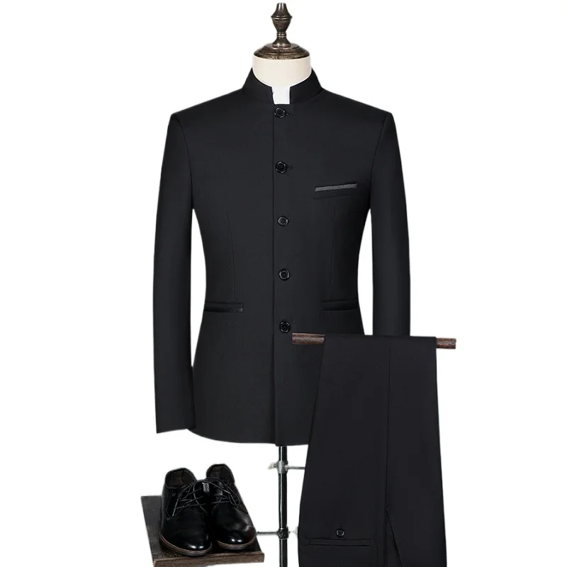 

Suit (Blazer+Vest+Trousers) Men's Fashionable Business Formal Wear Professional Wedding Best Man Stand-up Collar Zhongshan Suit