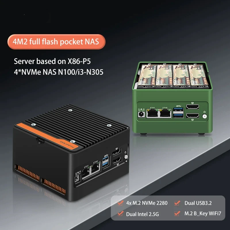 Topton 6ベイNASミニPC Intel i3 N305/N150/N100 4xNVMe 2xSATA3.0