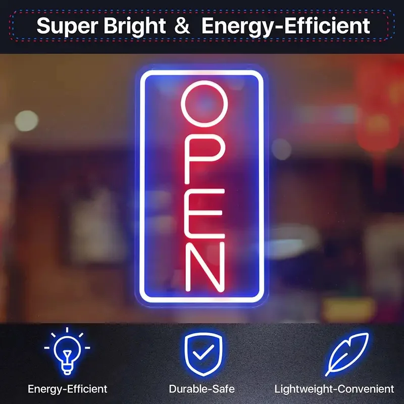 Enseigne au néon LED lumineuse, enseigne ouverte pour les entreprises, USB 62, salon, magasin, café-bar, facile à installer, décoration murale avant