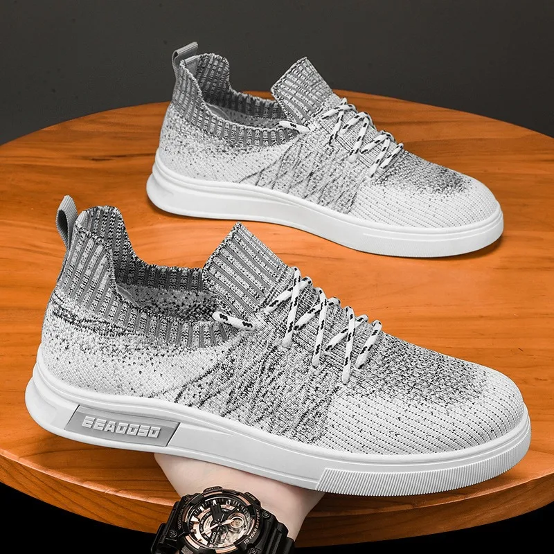 Knitted Fabric Men's Sneakers Fashion Mixed Color Mesh Casual Shoes Flat Skate Shoes Male Walking Sports Shoes Tenis Para Hombre