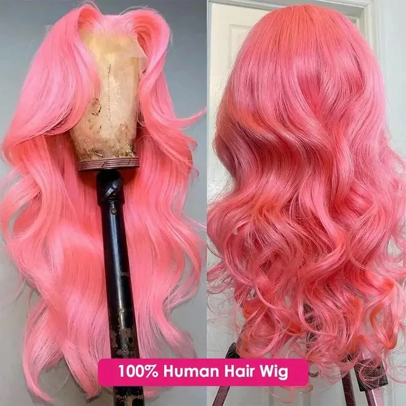 Light Pink Brazilian 13x4 Transparent lace front for women 13x6 hd lace frontal human hair wig Body wave 30 36 inch Colored wigs