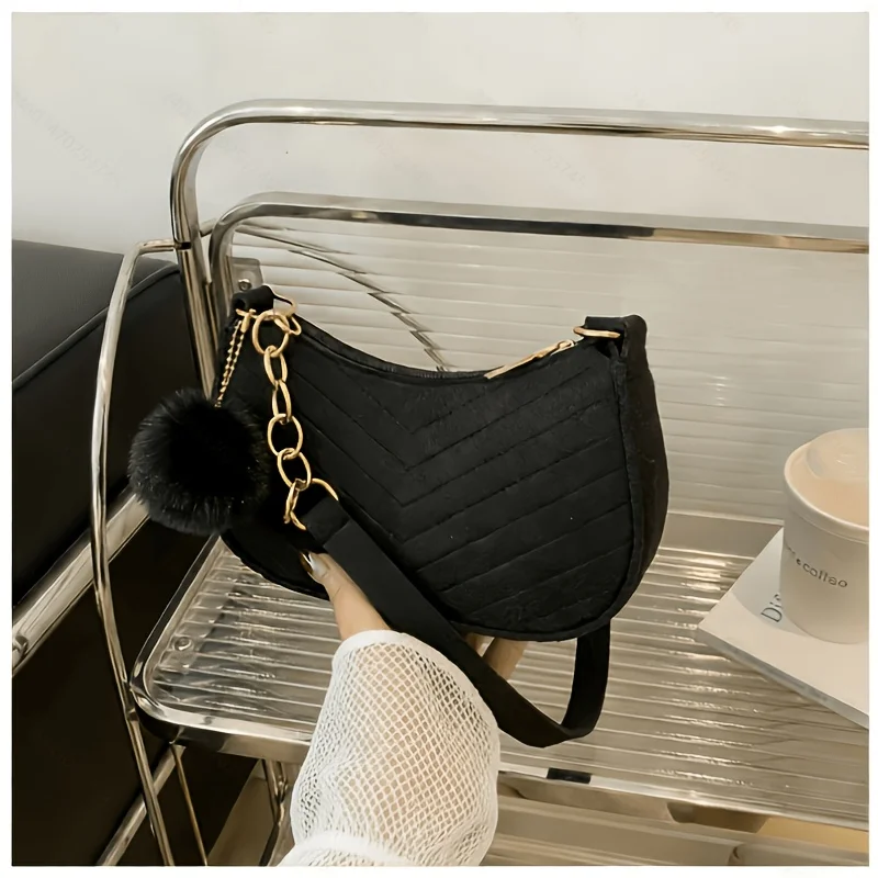 New Spring and Summer Fashion Shoulder Bag, Decorated with Solid Color Pom-Poms, Fresh Felt Underarm Bag with Embossed Design, Trendy Small Square Bag, Suitable for Valentine's Day, Mother's Day, Thanksgiving, Halloween, and 5 Other Best Gift-Giving Holidays