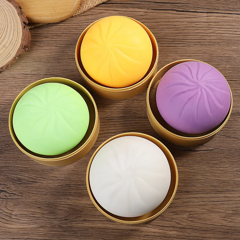 Colorful Dumpling Squishes Stress Balls Fidget Sensory Toys Simulation Food Squishies Bun With Steamer Squeeze Dough Ball Gifts