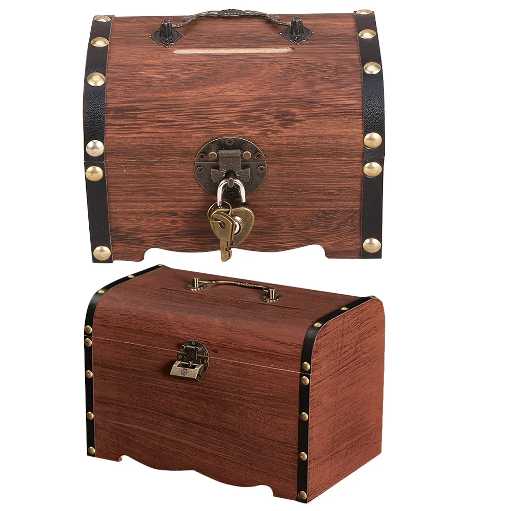 2 قطعة صندوق الكنز الخشبي خمر عملة صندوق تخزين حصالة على شكل حيوان ريترو المال المنظم مجوهرات صندوق الصدر الكنز #1