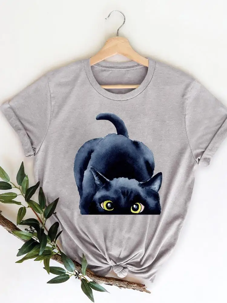 

Print T-shirts summer cat watercolor animal Clothing Women T Clothes Short Sleeve Ladies Casual Fashion Female Graphic Tee