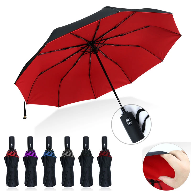 

Windproof double-layer automatic folding umbrella for men and women ten bones three-fold luxury business large umbrella parasol