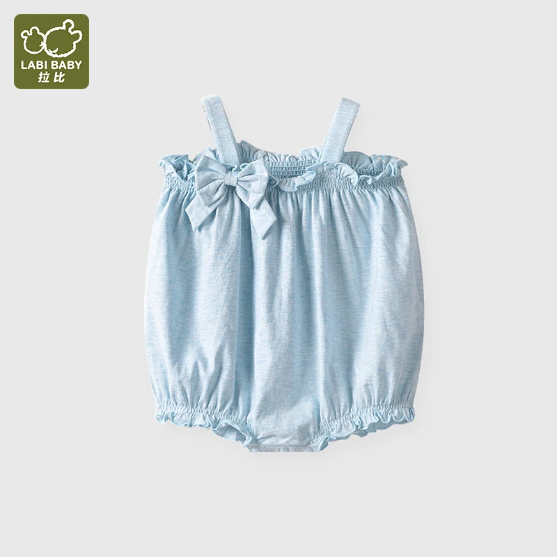 

LABI BABY Girls Sleeveless Bodysuits Blue Baby Rompers Summer Cotton Jumpsuits Sweet Bow Infant Onesies Newborn Playsuit Clothes