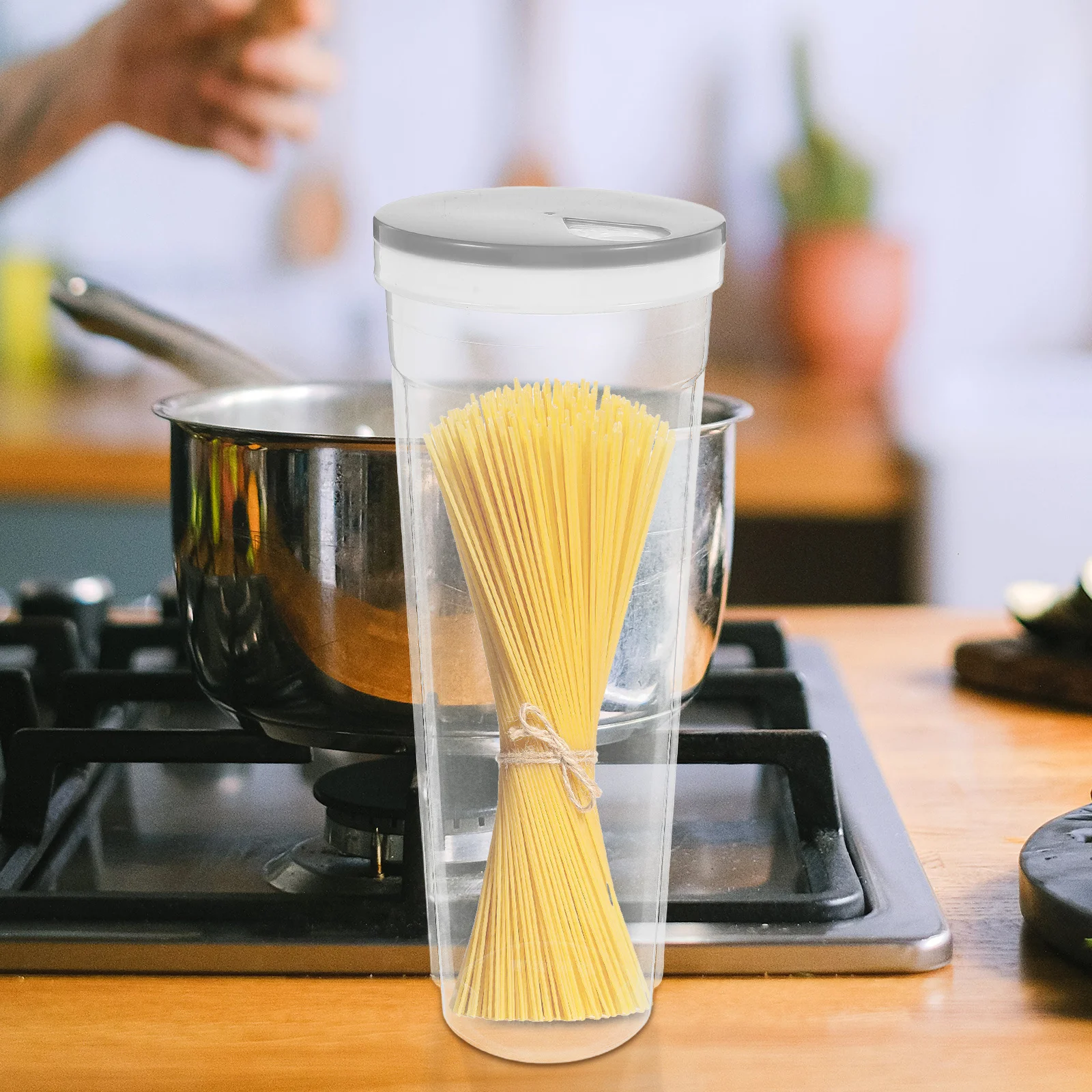 

Multifunctional Rotatable Lid Standing Noodles Container Khaki Food Storage Box for Grains Cereal Nuts Beans Dry Food Fresh