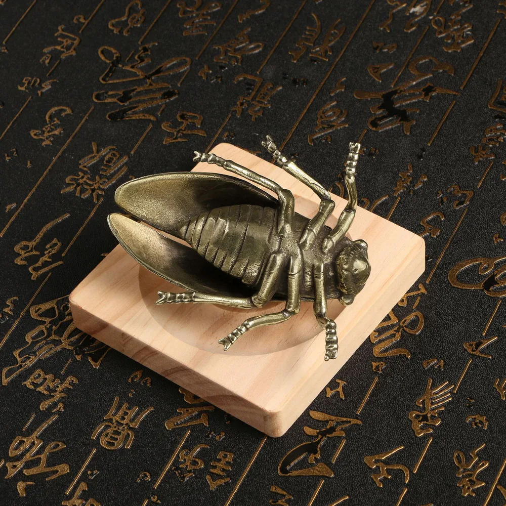 China-Chic Antique Play Old Brass Cicada Solid Copper Tea Pet Living Room Study Office Big Decoration