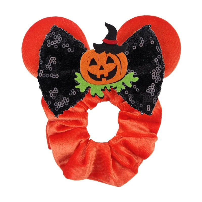 Disney Halloween Scrunchies Haarband Vrouwen Elastische Paardenstaart Houder Meisjes  Pailletten Strik Kids Party Haaraccessoire