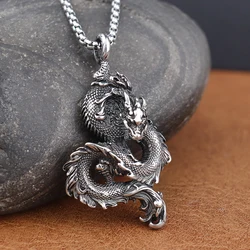 Stainless Steel Domineering Chinese Dragon Pendant Chain for Men Fashion Punk Dragon Necklaces Popular Party Jewelry Wholesale