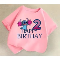 Happy Birthday 1-10 Printed Children's Round Neck T-shirt Short Sleeve Kawaii Street Clothing Round Neck Pure Cotton T-shirt