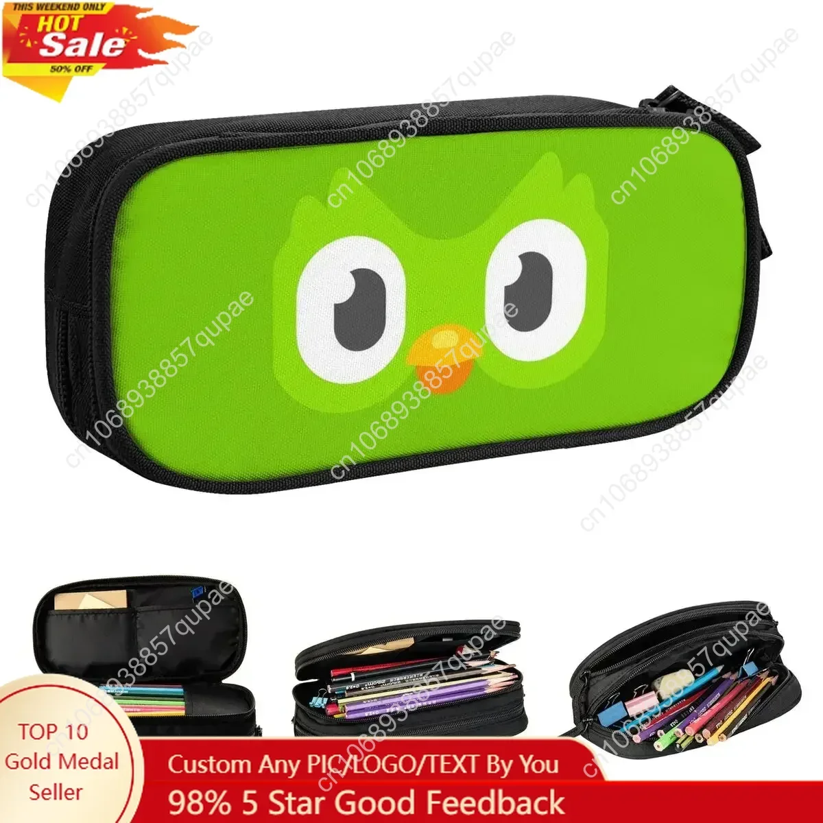 

Duolingo Face Pencil Case Cartoon Pen Holder Pencil Bags Student Large Storage Students School Zipper Pencilcases
