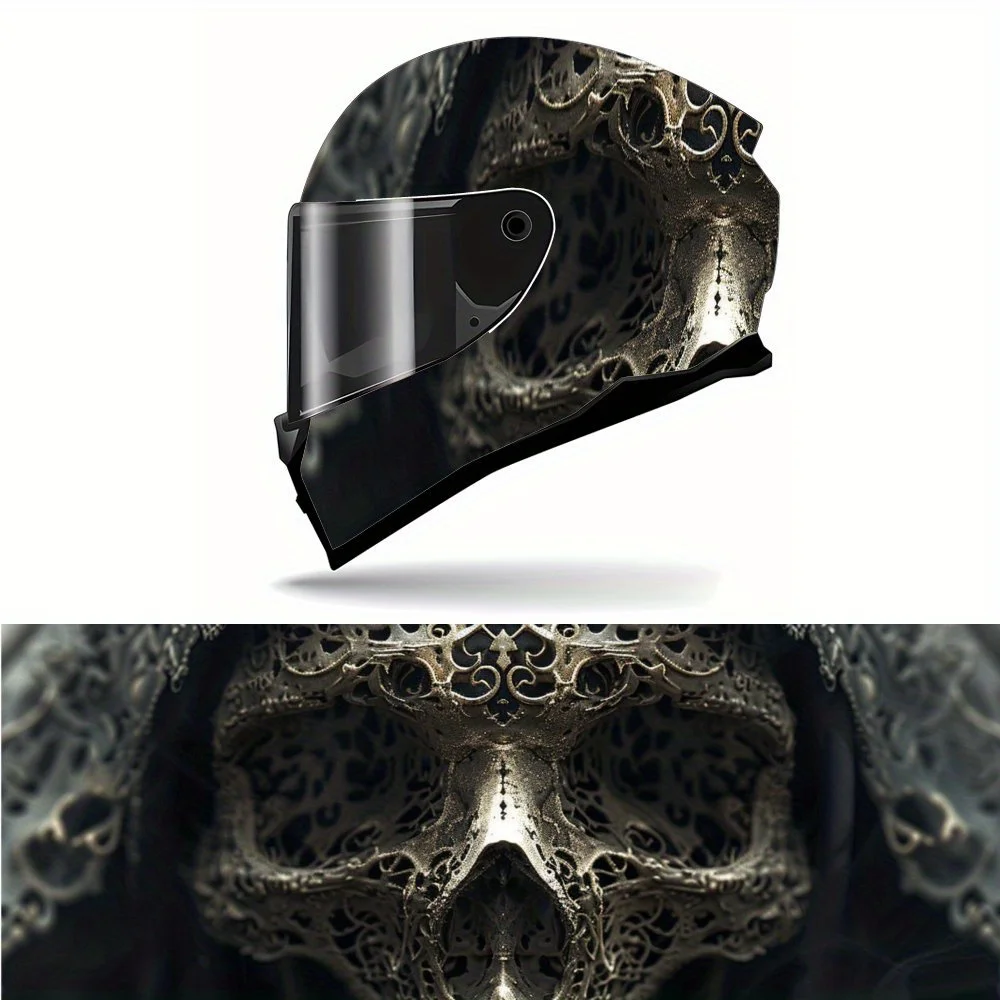 

Mystic Metal Skull PVC Motorcycle Helmet Vinyl Wrap, Self-Adhesive Waterproof Sticker, Anti-Scratch Decorative Film for Full Fac