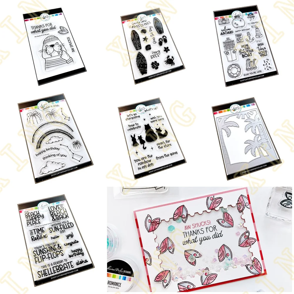 Cutting Dies and Stamps Scrapbook Diary Decoration Embossing Template DIY Greeting Card Handmade New Beach Greetings Sentiments