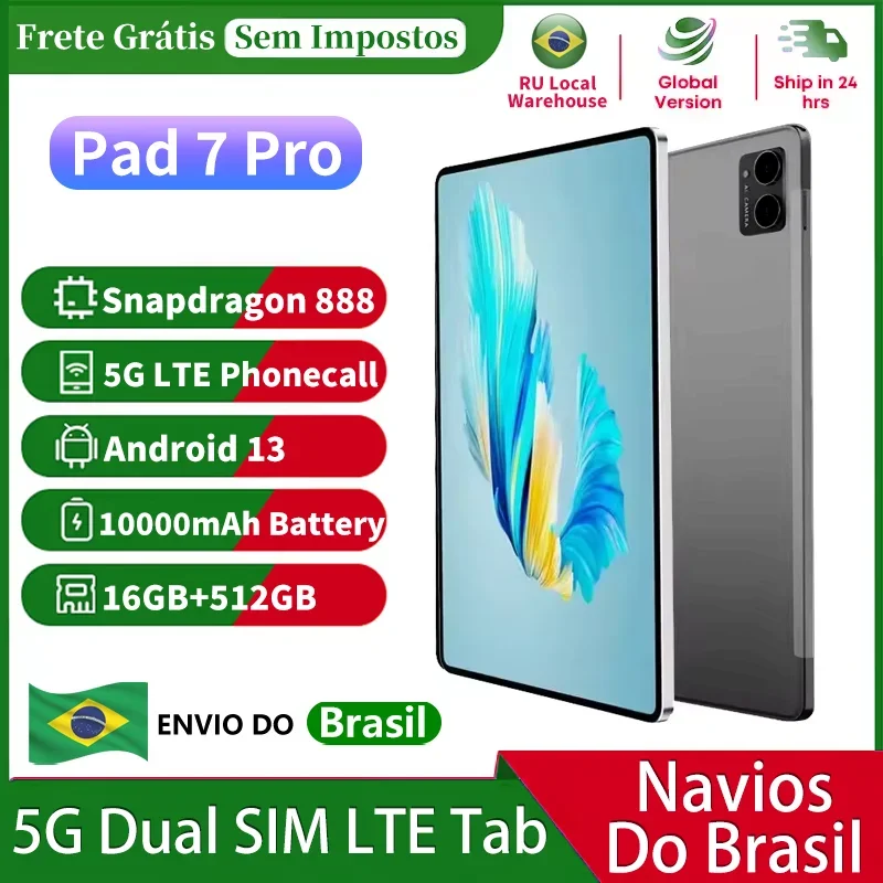 النسخة العالمية الأصلية للكمبيوتر اللوحي Pad 7 Pro 10.1 بوصة Android13 12GB + 512GB 10000mAh Snapdragon 888 WiFi GPS 4G LTE بلوتوث