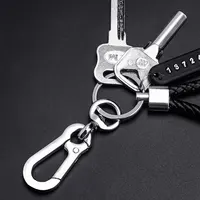 Trendy DIY Mobile Phone Number Plate Pendant Keychain for Men Punk Simple Woven Leather Rope Anti-lost Car Key Chain Accessories 4