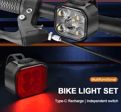 Bicycle Lights Bike Headlight Rear Lamp Set Rechargeable MTB Mountain Road Warning Taillights for Night Riding Safety Bike Parts