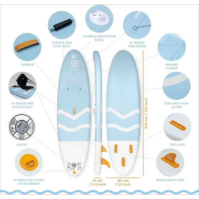 Papan Dayung Tiup POPULAR untuk Dewasa dengan Aksesoris Termasuk, Dayung, Sirip, Pompa. Stand Up Paddleboard Stabilitas Luar Biasa dan R