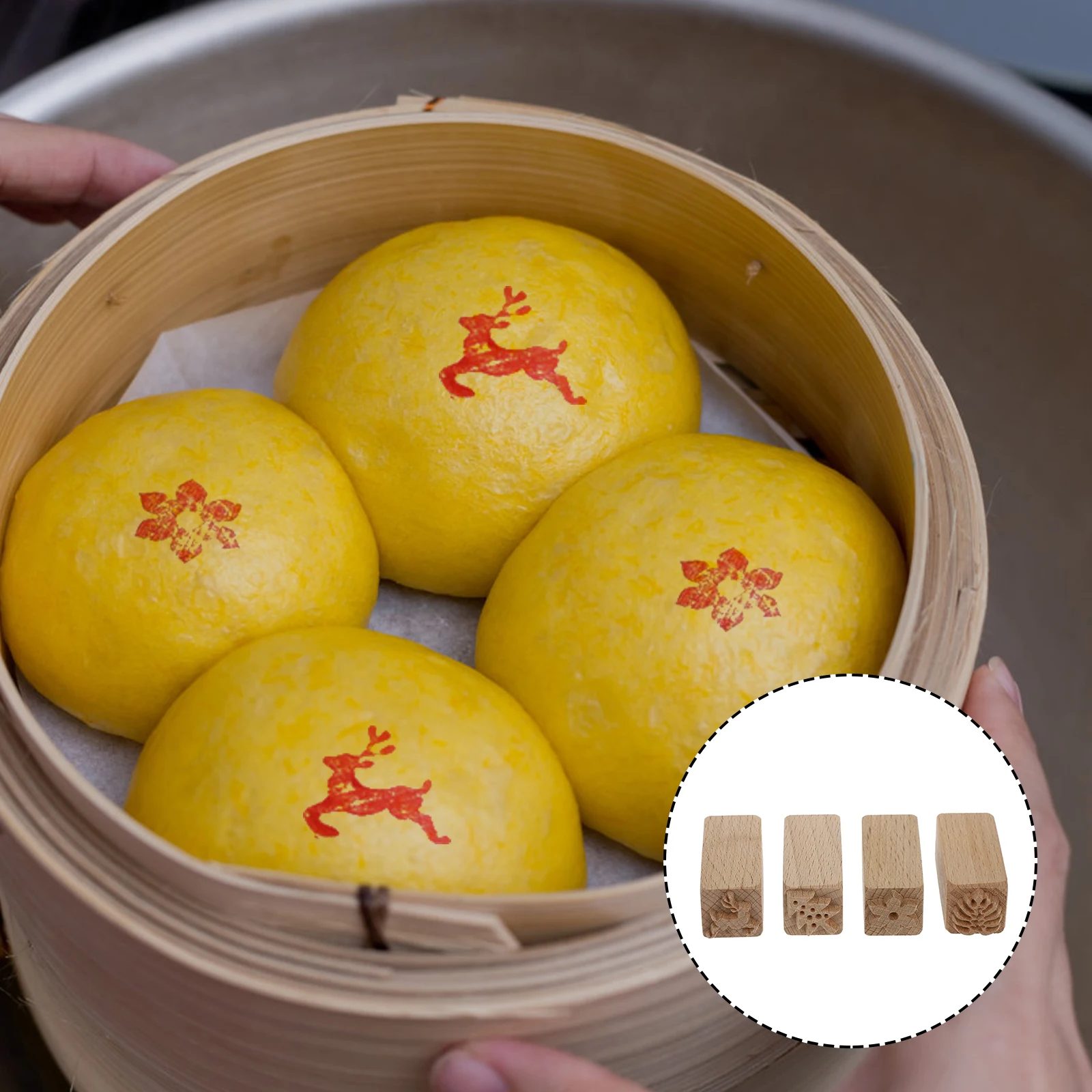 

4Pcs Christmas Cake Stampers Wooden Bread Biscuit Printing Molds Dessert Pastry Cake Decoration Tools Holiday Supplies